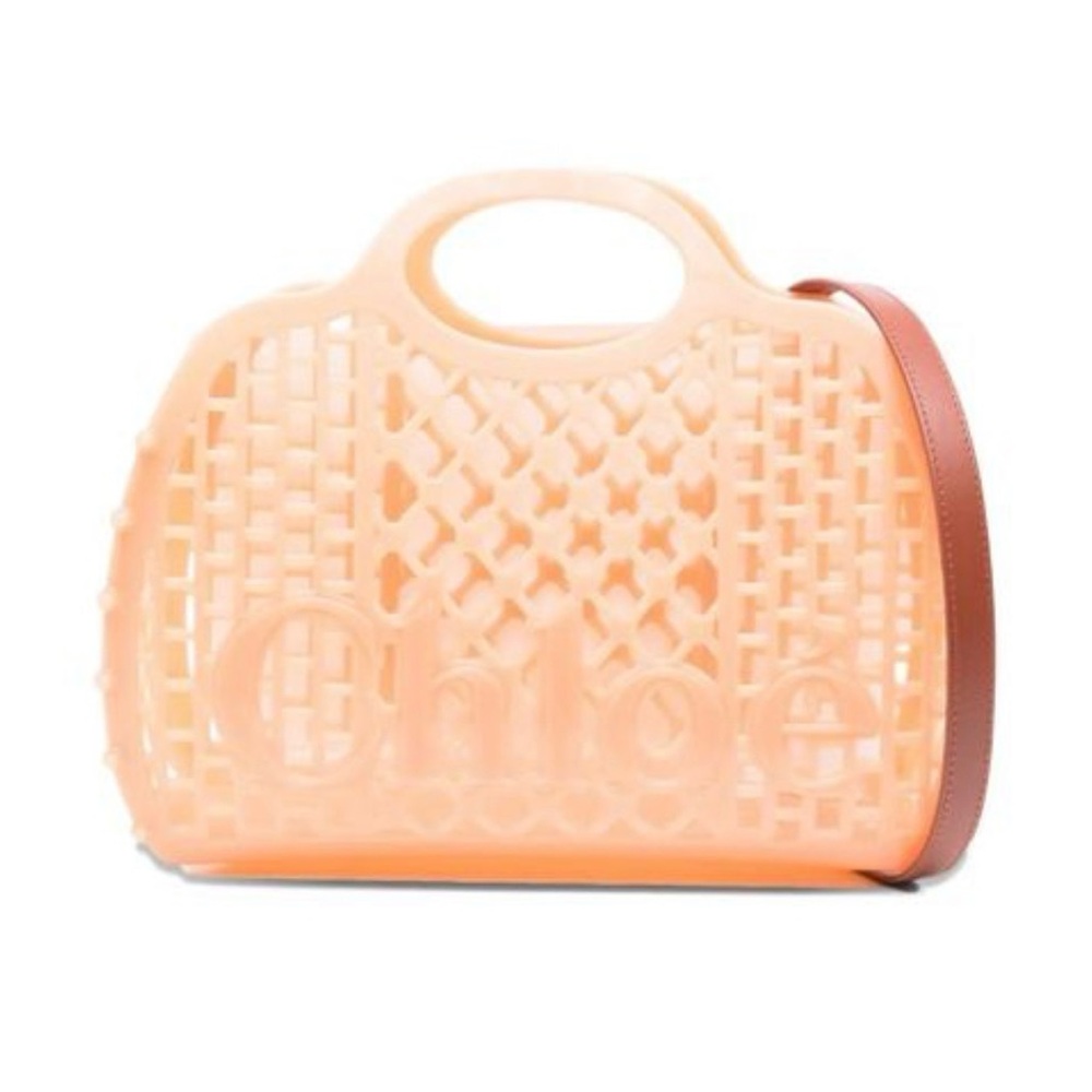 Peach Jelly Logo Tote with Brown Strap